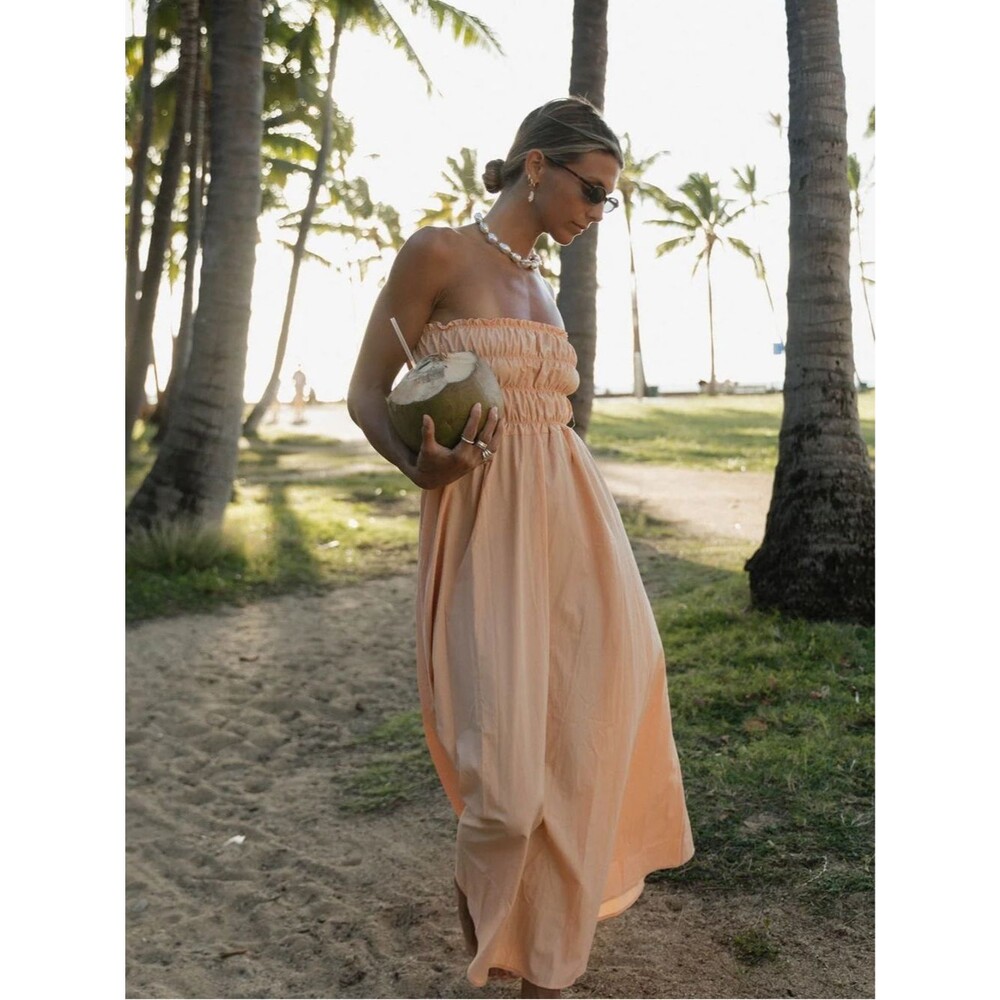 Solai The Label Shoreline Strapless Maxi Dress in Peach M NWOT